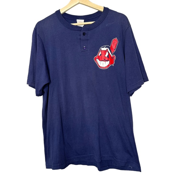 Vintage Majestic 80s Cleveland Indians MLB Genuine Merchandise Navy XL T-Shirt - Picture 1 of 6
